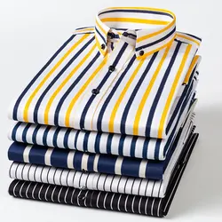 Camisa de manga larga informal de negocios para hombres, camisa de vestir social a rayas clásicas, libre de desgaste, resistente a las arrugas y fácil de cuidar