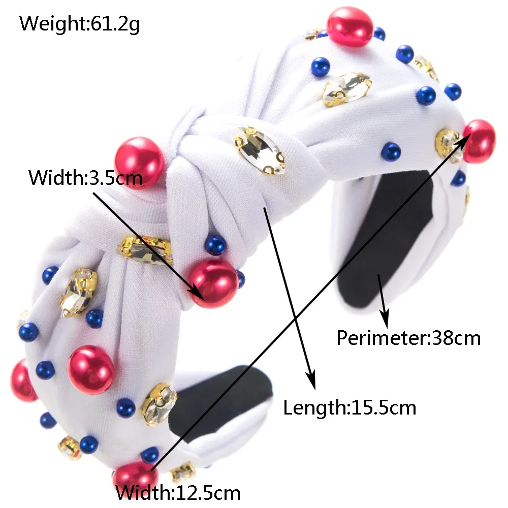 Independence Day New Knotted Beaded High Skull Top Headband Fashion Trend Large and Small Pearls Hair Accessories Female