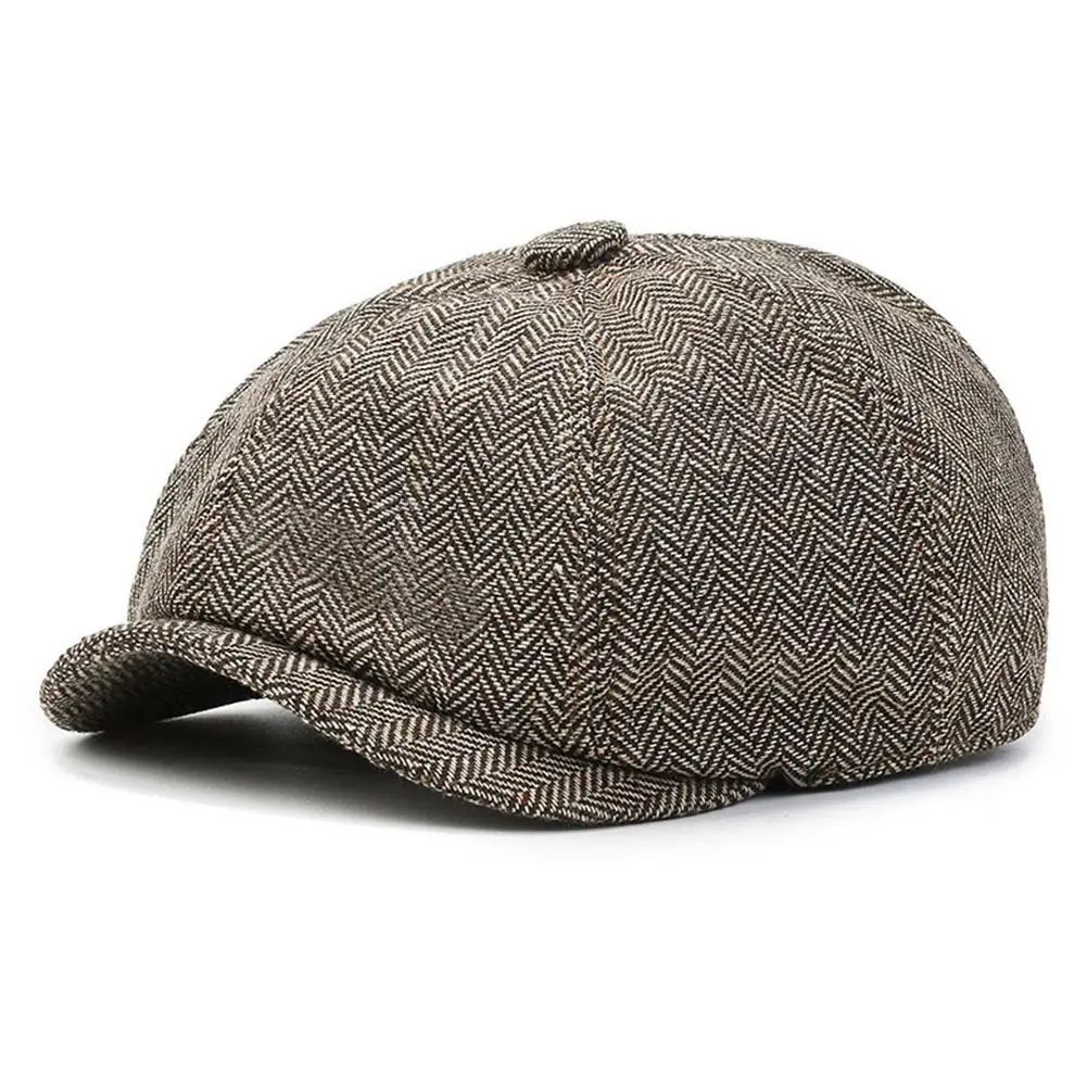 Béret octogonal en tweed rétro avec visière pour homme, chapeau Newsboy, casquettes de rue, casquettes d\'hiver et de printemps, béret Hip Hop,