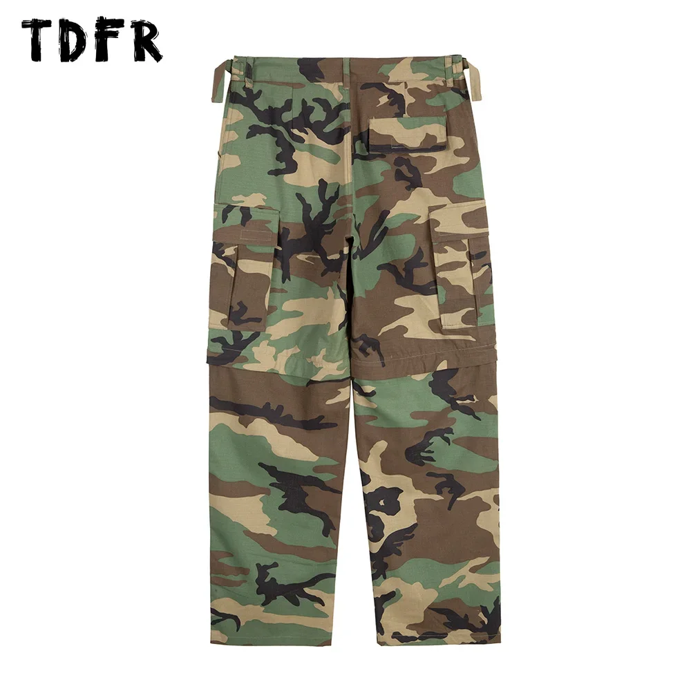 Camouflage Cargo Pants Mens Safari Style Pleated Multi-Pocket Straight Loose Removable Trousers Men