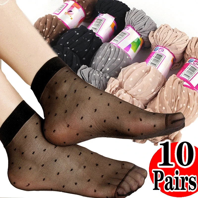 Summer Wave Point Short Skin Socks Women's Thin Crystal Transparent Girl Ankle Silk Smooth Non-slip Suitable Socks