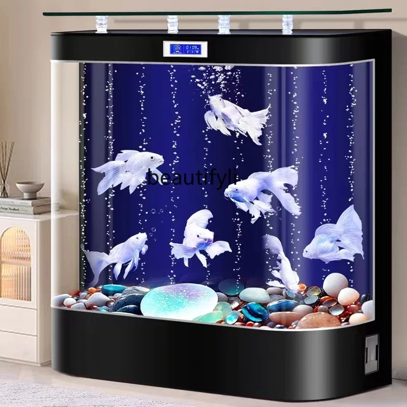 

HEuropean double round fish tank living room household medium and large ecological aquarium floor to wall