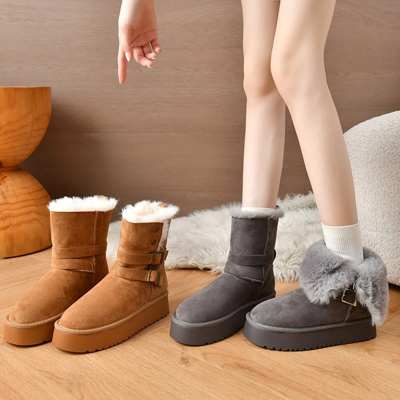المرأة الدافئة منتصف العجل الأحذية نمط جديد عكسها الشتاء المخملية اليومية سميكة سوليد زيادة كم الأحذية بسيطة الثلوج الأحذية #2