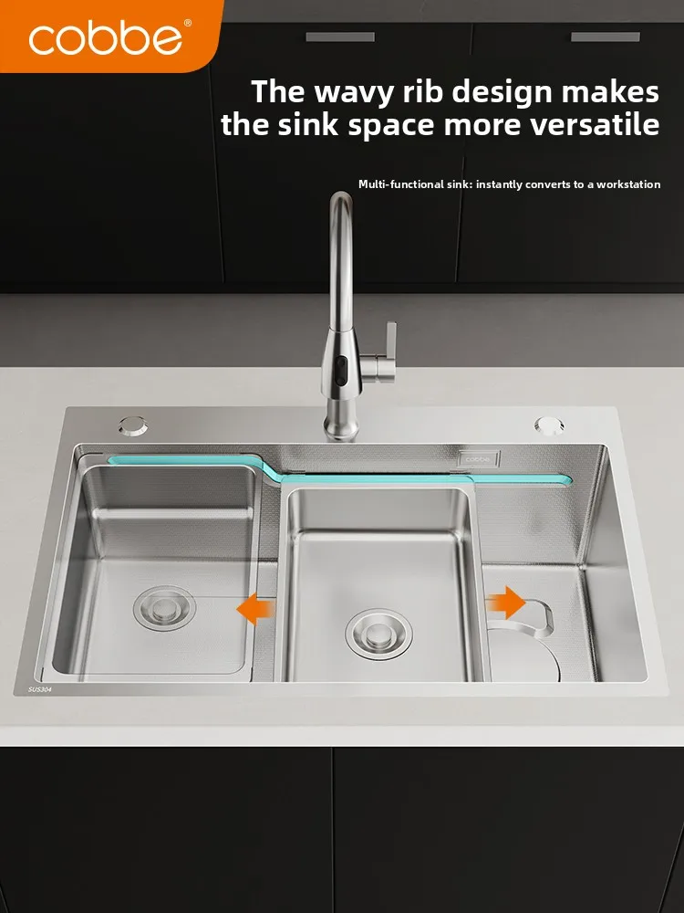 YJQ stainless steel thickened handmade single tank, table and lower basin, kitchen vegetable basin, large sink dishwasher