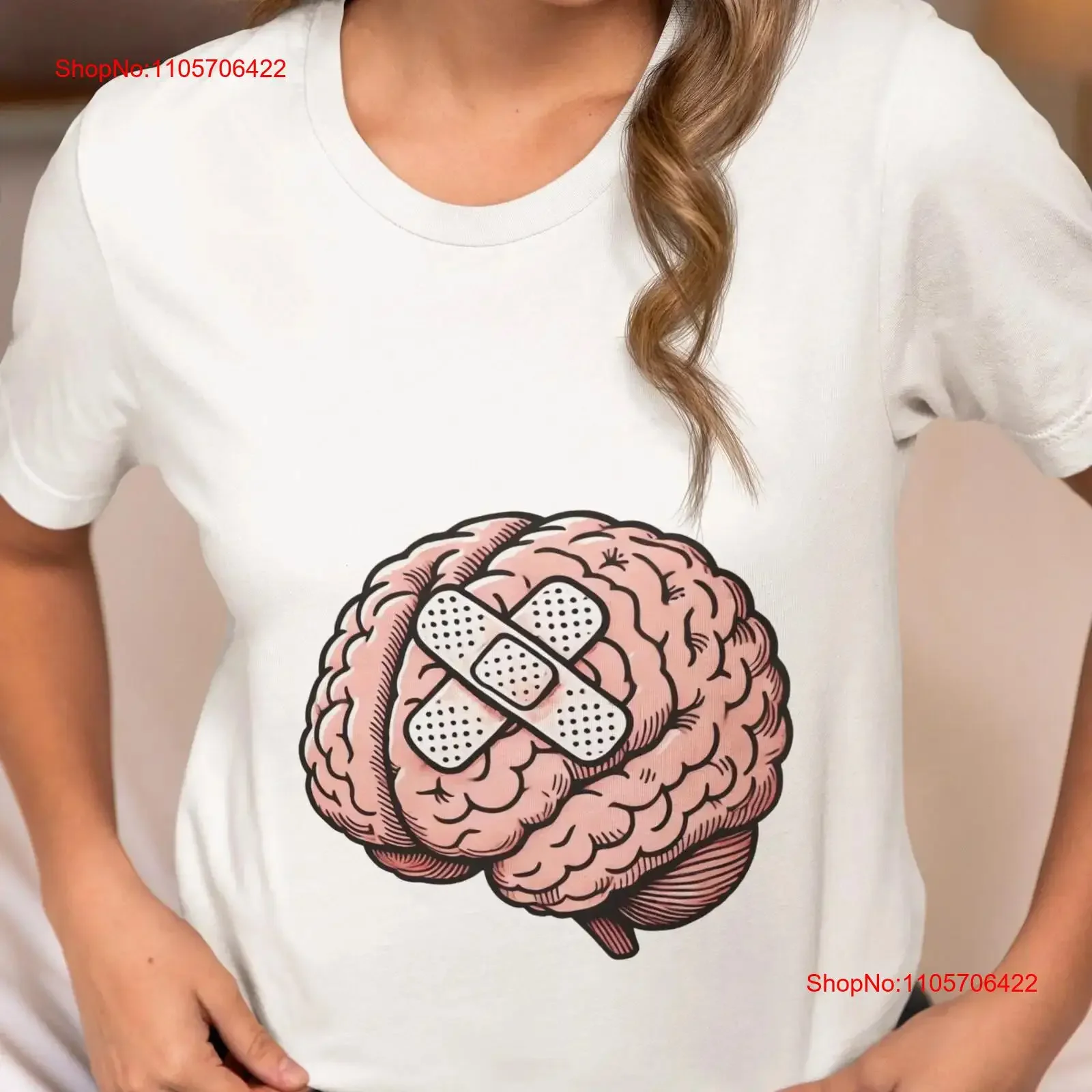Brain with Bandaids Mental Health Awareness T Shirt Healing Recovery Funny Self Care Novelty Bandage Top Idea vintage Washed
