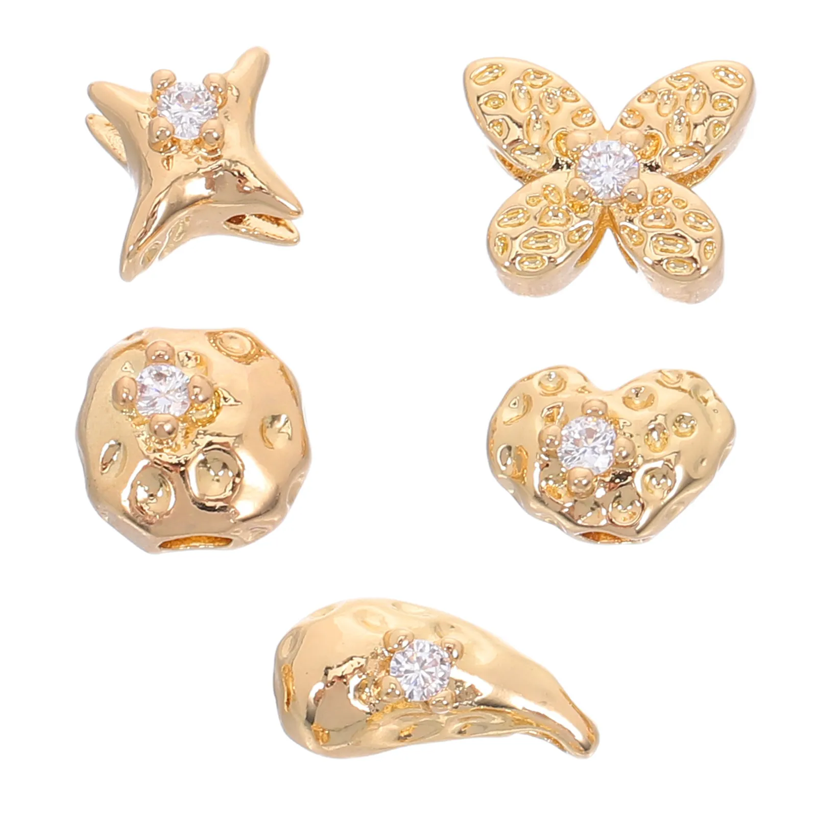 

5Pcs Handmade Jewelry Findings Star and Butterfly Spacer Beads for DIY Necklace Bracelet Earring Craft Supplies Gold Metal Loose