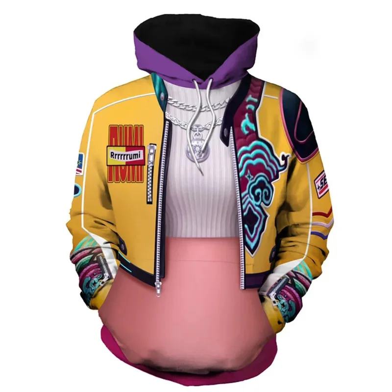 Disfarce de demônio caçador de kpop rumi cosplay roupas com capuz traje dos desenhos animados adulto feminino role play fantasia vestir-se festa mml;47