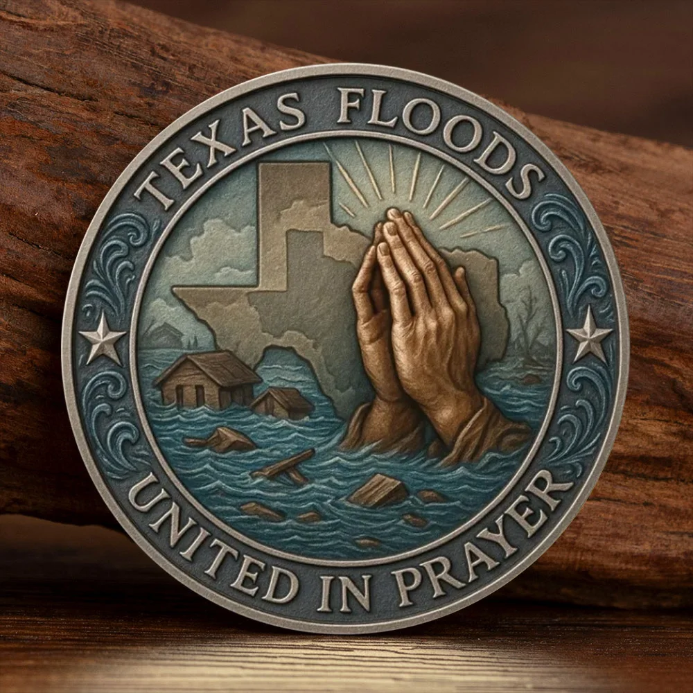 New Texas Flood Prayer Souvenir Coin Ancient Silver Plated United in Prayer Lucky Collection Coin