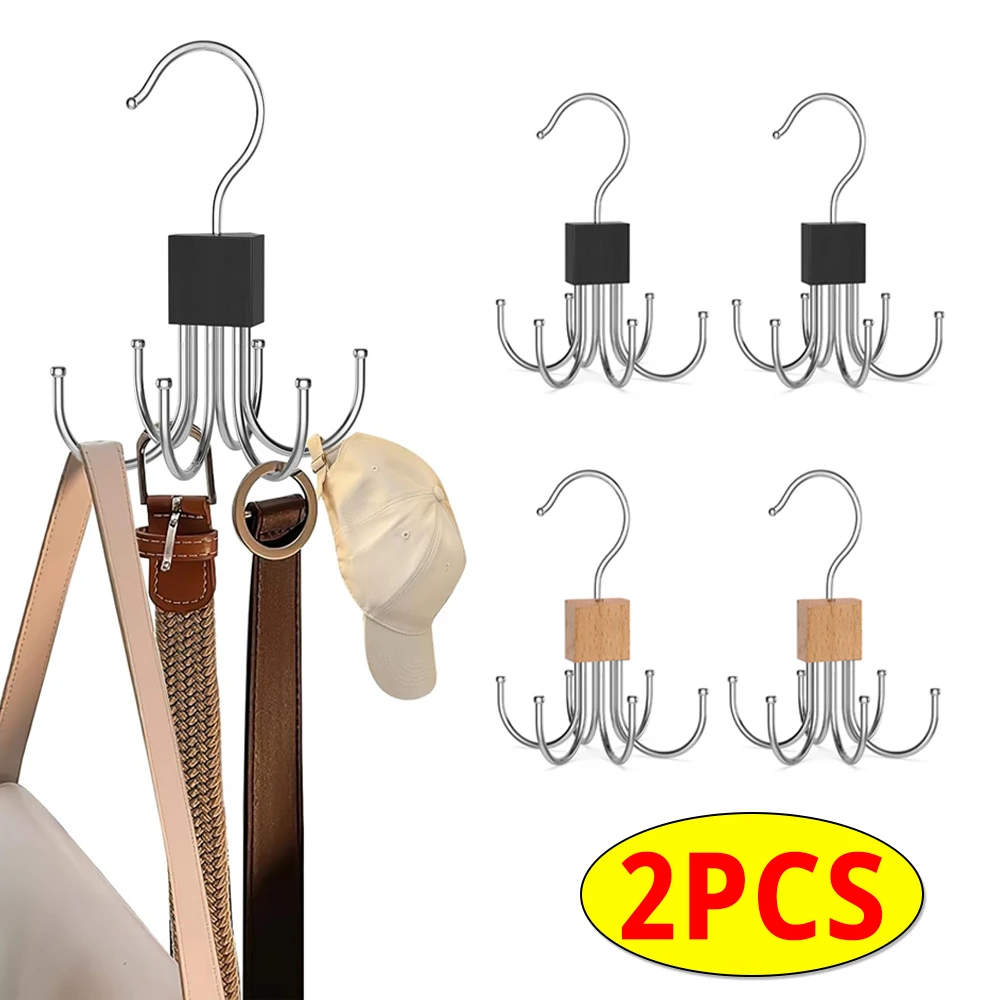 Punch Free Belt Organizer, Rotation Coat Hanger, 6-Claw Scarf Storage Rack, Wardrobe Handbag Holder Multifunctional Clothes Rack