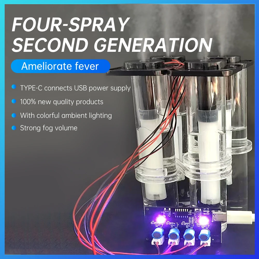 TYPE-C DC5V Four Spray Colorful Atmosphere Lighting Humidifier Module Atomization Control Board DIY Ultrasonic Nebulizer