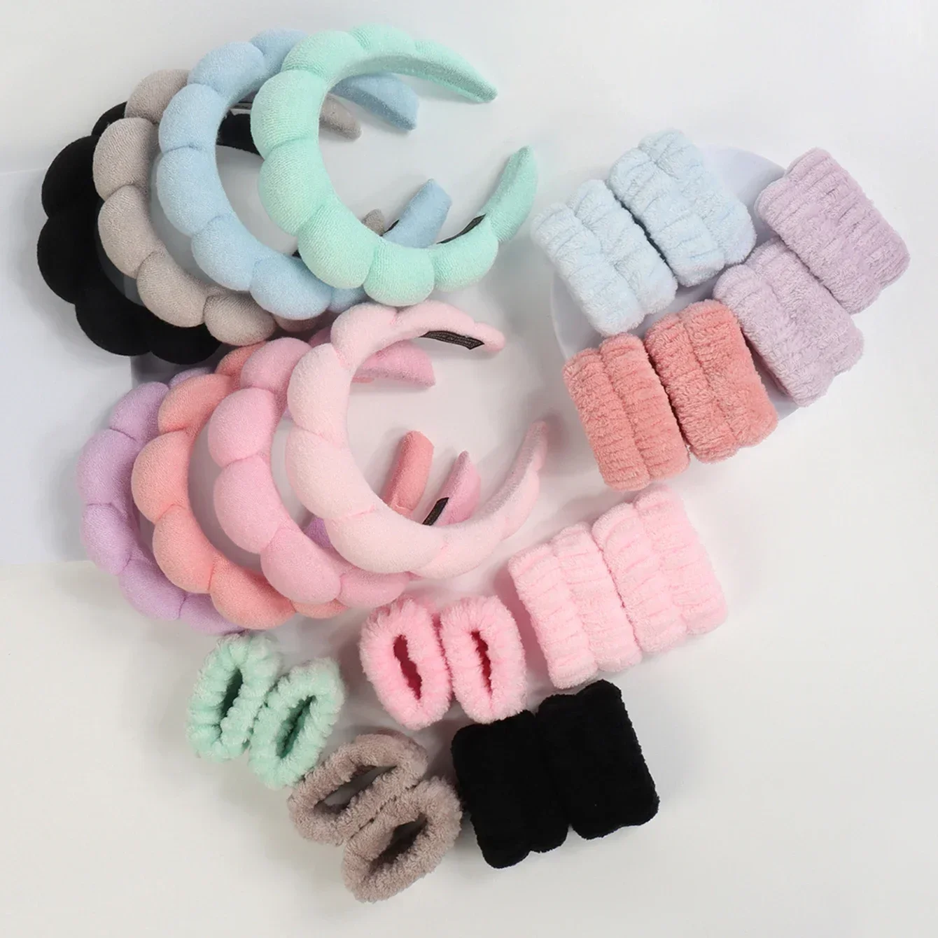 1/3Pcs Microfiber Washing Wristbands Scrunchies Puffy Headband Spa Bubble Headband for Washing Face Makeup Shower Skincare