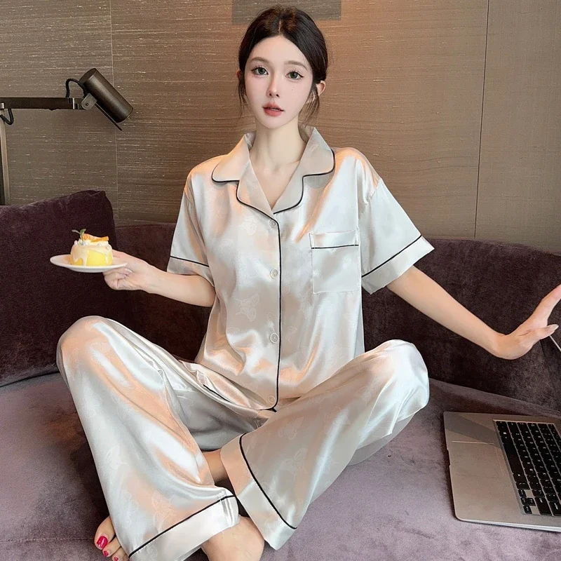 French Romantic Aesthetics White Butterfly Women Pajamas Elegant Jacquard Lazy Style Home Lounges 2024 New Autumn Y2k Sleepwear