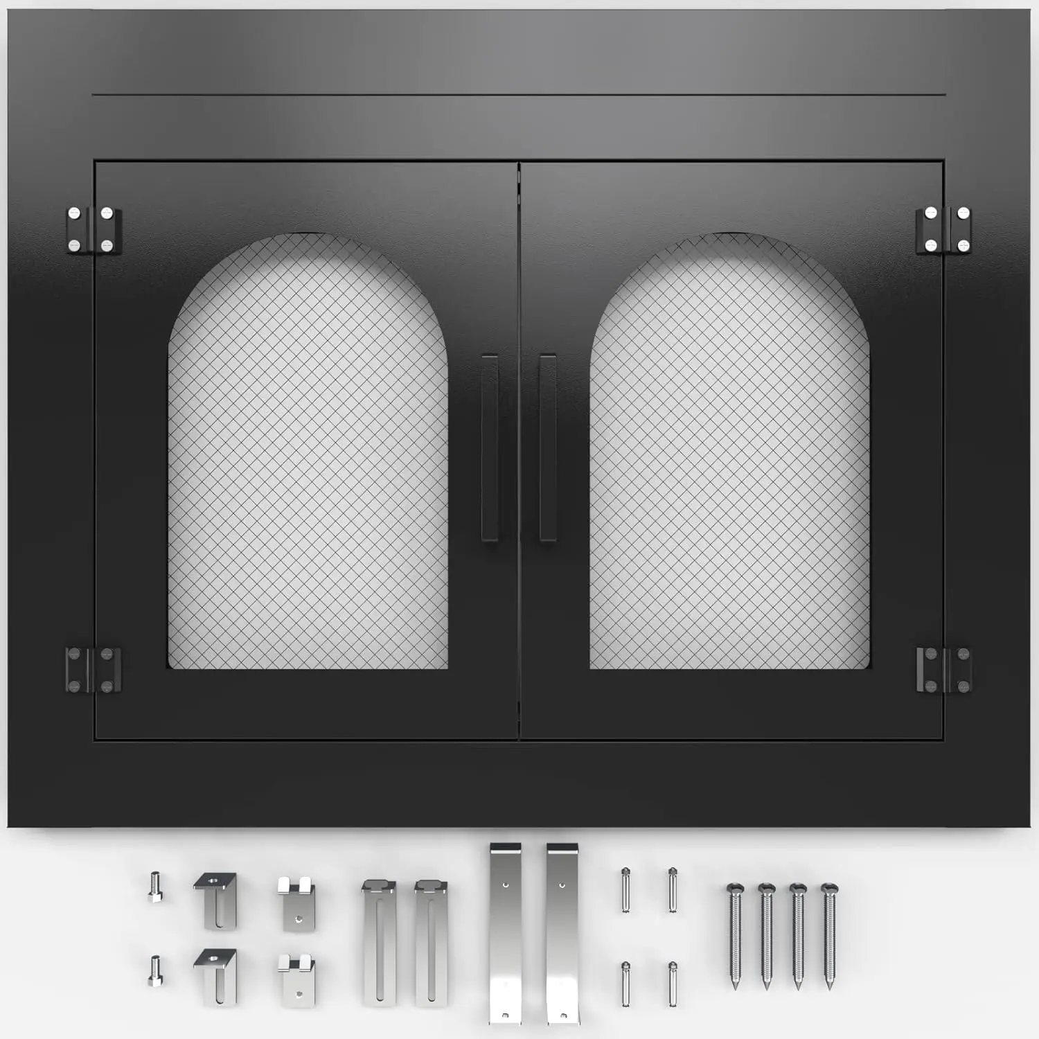 

Fireplace Door, Fire Places Doors with Screen and Glass Decor Iron Mesh Guard Fits Masonry Fireplaces Size 30.5in to 37in W x