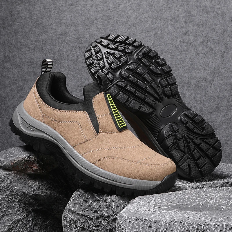 Sapatos de caminhada ao ar livre masculinos, sapatos esportivos de caminhada de grandes dimensões, primavera e outono moda casual camurça único mocassins marca 2025