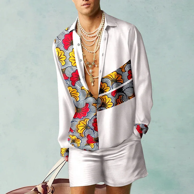 Conjunto de camisa hawaiana con patrón de flores para hombre, Top transpirable de verano, conjunto de dos piezas, camisa de playa, ropa Vintage para