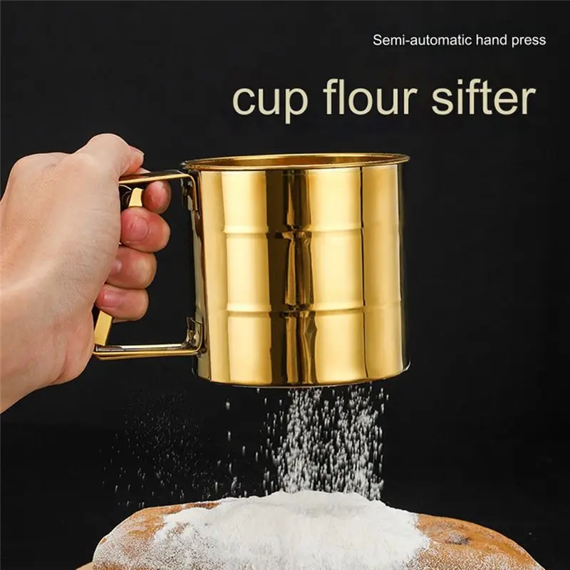 AT84-Kitchen Bake Tool Supply Handheld Flour Sifter Baking Coffee Filter Hand Press Flour Sifter Coffee Mesh Shaker