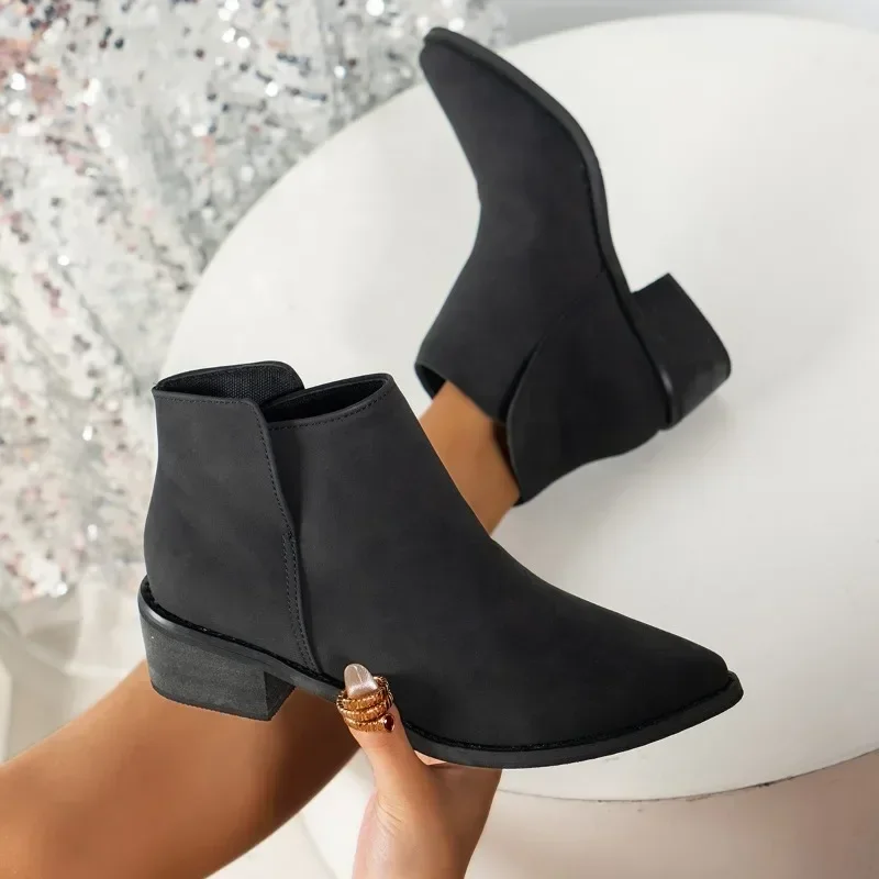 Large Size Shoes for Women 2024 Ankle Women's Boots Concise Modern Boots Women Pointed Toe Slip on Square Heel Ladies Shoes