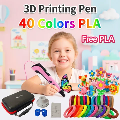 3D Pen Printing 3D Pen 3D Printing Pen Kids 40 Colors 1.75mm PLA Filament DIY Drawing for Children Boys Girls Birthday Gifts with Travel Case