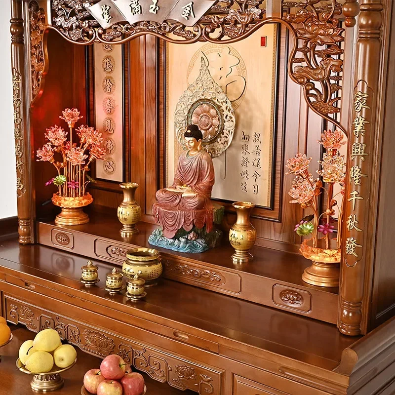 New Chinese Style Vertical Buddhist Shrine Cabinet Household Offering Table for Incense and Bodhisattva Statue Display
