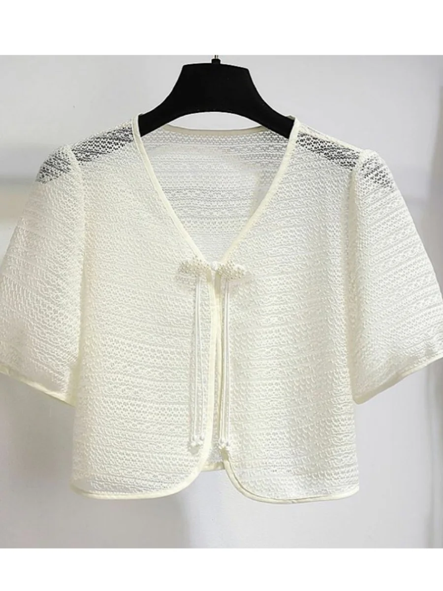 

Новый китайский Sle ort Sve Open Cardigan Тонкий летний шил с ter Dr Outer Hollow Cover up eer Top