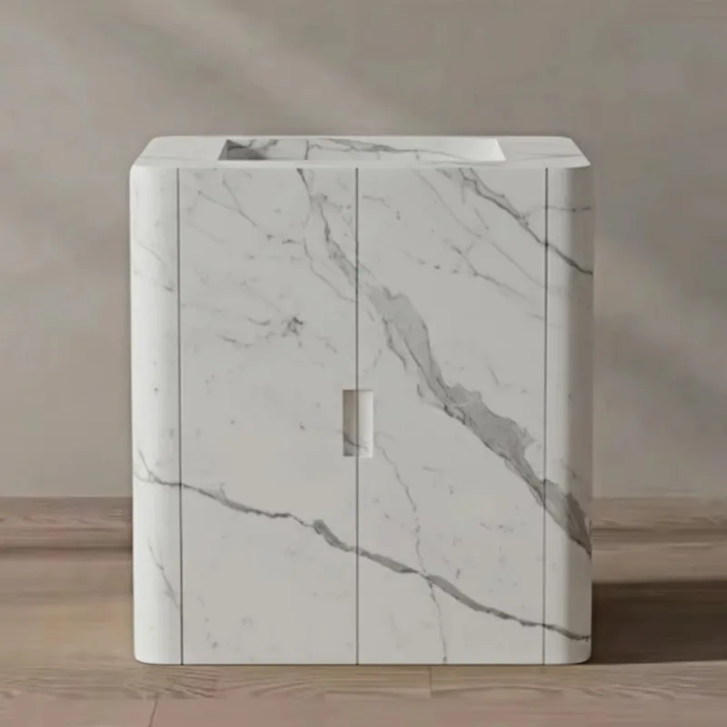 Bathroom vanity with statue marble sink and double drawers for hotel and villa use