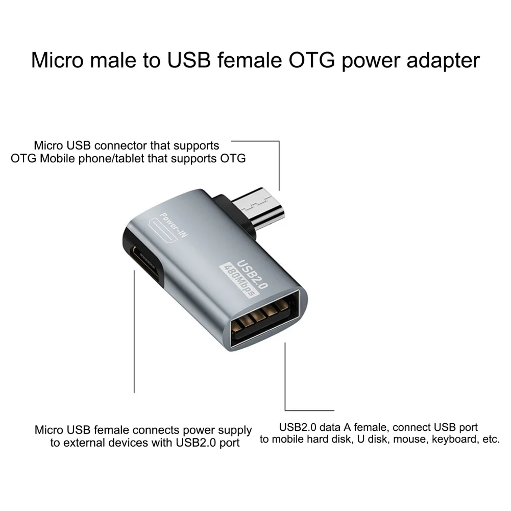 OTG مهائي كابلات 4K 90 درجة زاوية يسار/يمين تعمل بالطاقة المصغّر USB إلى USB OTG محول للتلفزيون اللوحي النار التلفزيون عصا 4K