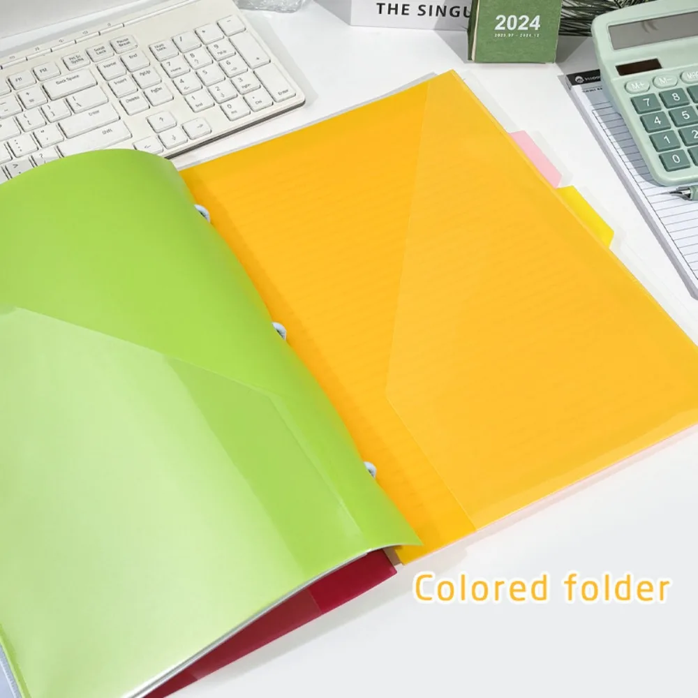 5Pcs Document Organizer Index Page Folders Colored Labels with Pockets and Tabs File Folders Wear-Resistant 3 Holes