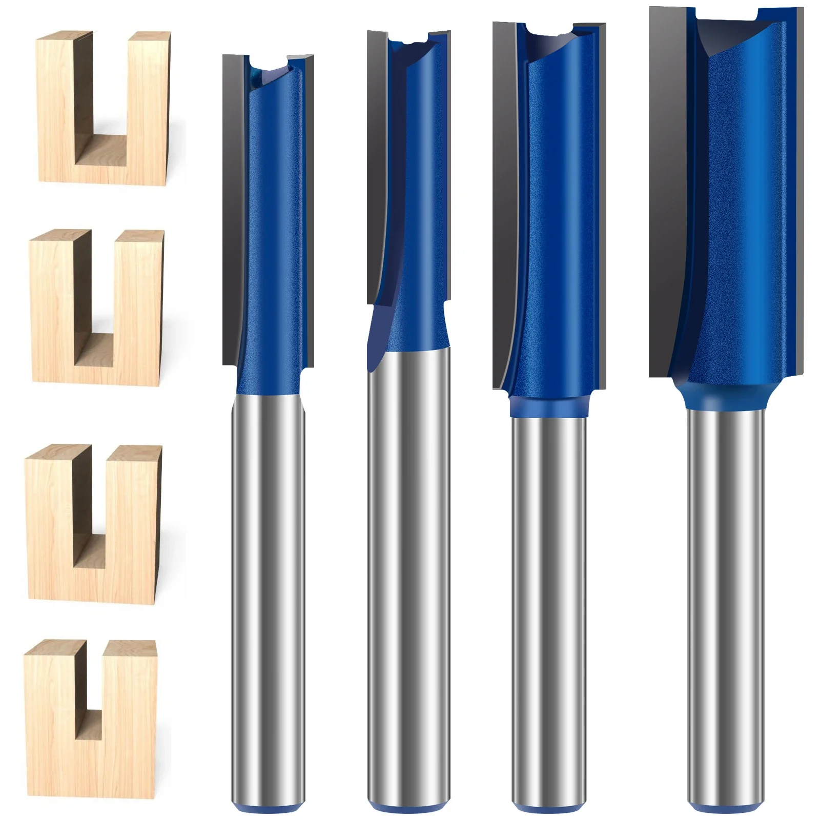 4PCS/Set 1/4inch Shank Straight Cut Router Bit Carbide Double Flush Trim Bit Set Professional Woodworking Milling Cutter Tool