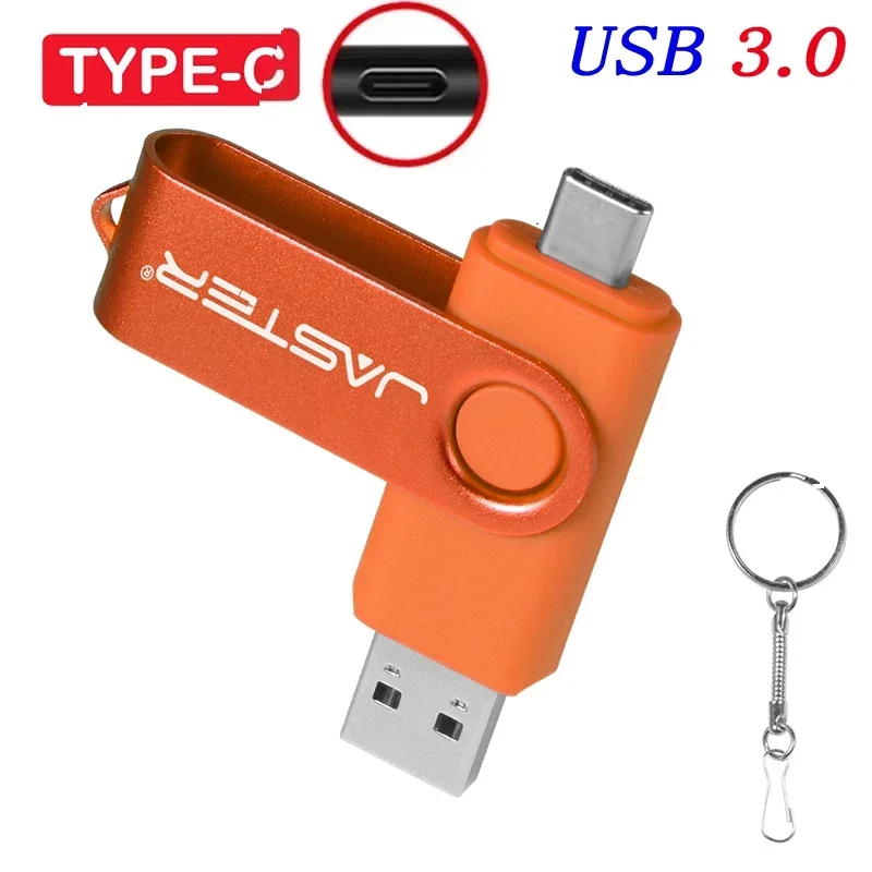 Hoge snelheid USB 3.0 Type C USB-flashdrive 128 GB Gratis sleutelhanger Pendrive 64 GB Oranje 2 in 1 USB-stick 32 GB 16 GB Business Mini