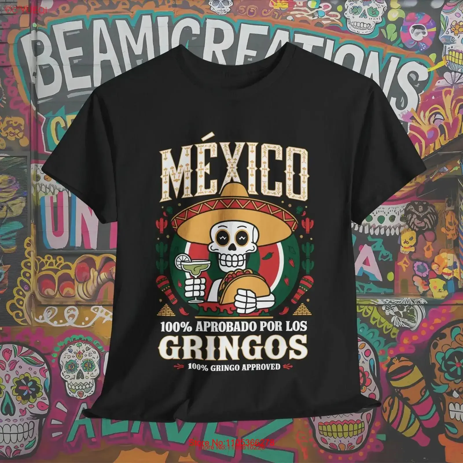 Camiseta Engraçada Aprovada pelo Gringo do México: Esqueleto com Sombrero e Design de Taco – Perfeita para Amantes do México e Viajantes – Estilo Vintage