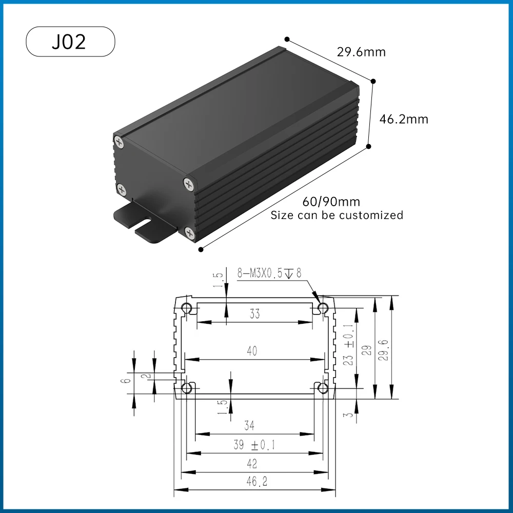DIY PCB Board Extrusion Housing Power Amplifier Project Box Case Aluminum Extruded Enclosure For Power Supply J02 46.2*29.6MM