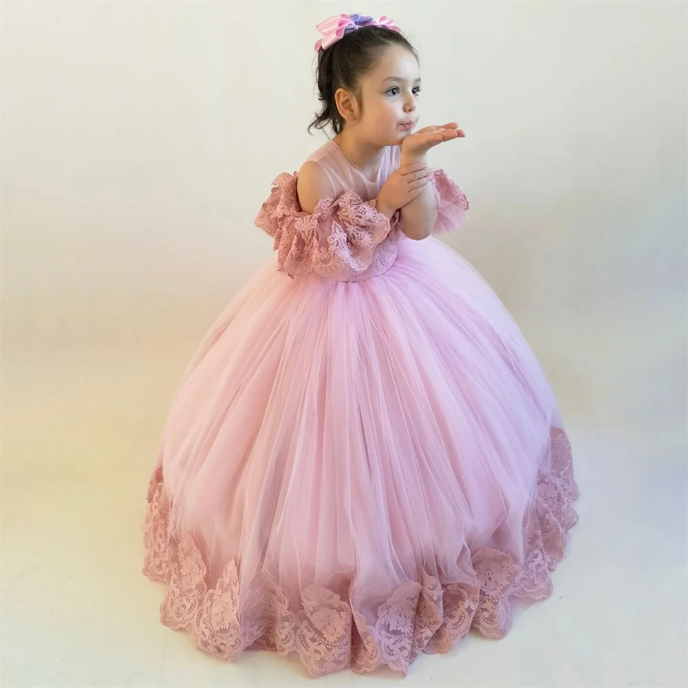 

Wedding Party Princess Flower Girl Dress Bow Classic A Line Formal Elegant Applique First Communion Dress New 2025 Customized