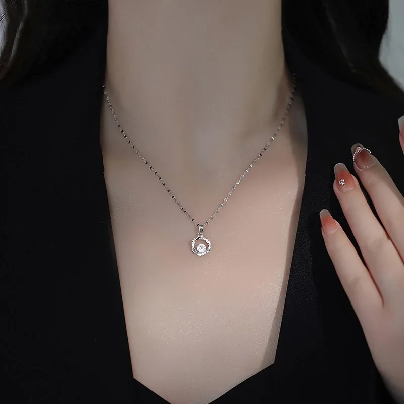 Luxury Sparkling 925 Sterling Silver Inlaid Zircon Mobius Strip Pendant Necklace for Women Girls Collarbone Chain Jewelry Gifts