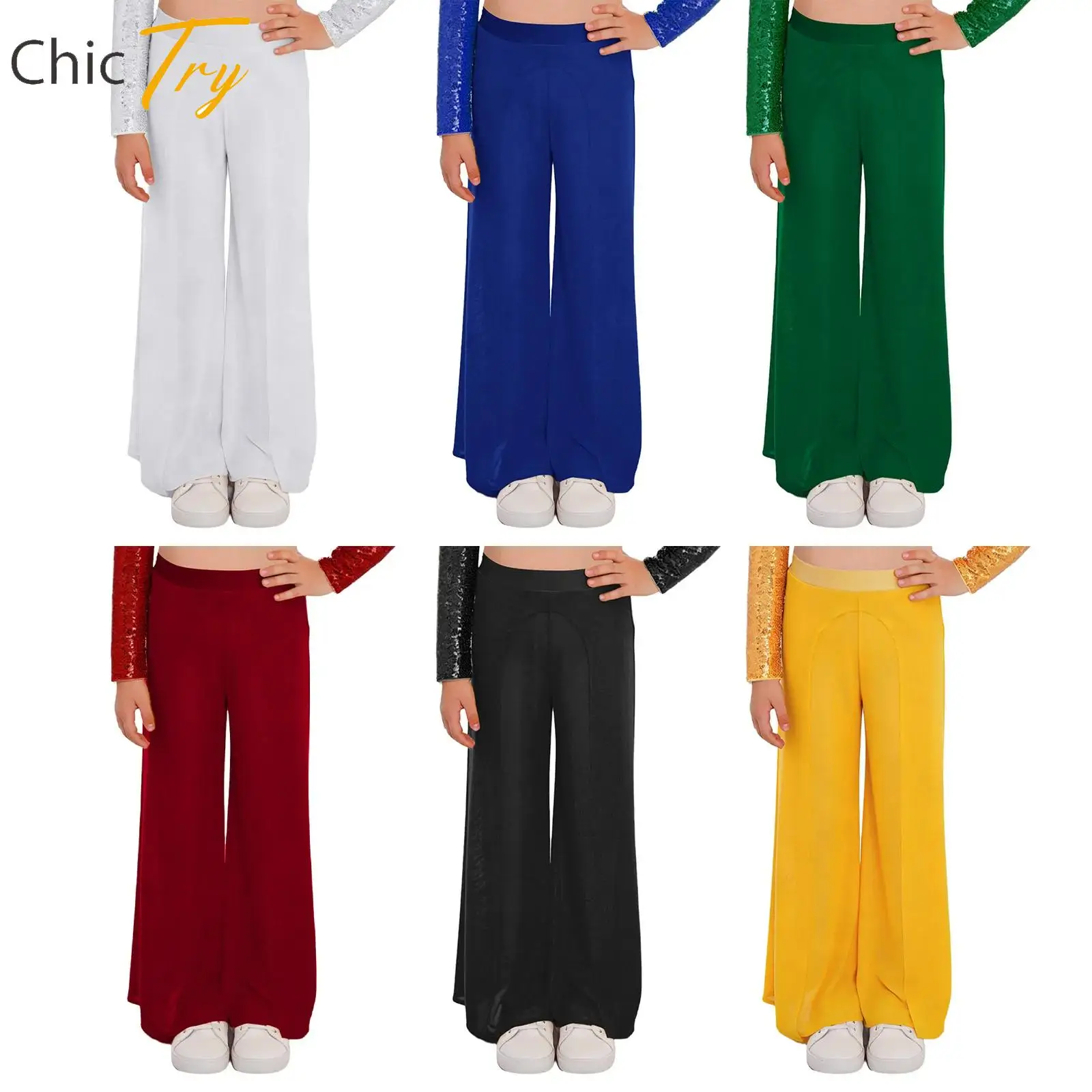 

Children's Lyrical Modern Dance Costume Girls Classical Dancing Practice Stage Performance Clothes Wide-Leg Mesh Pants Dancewear