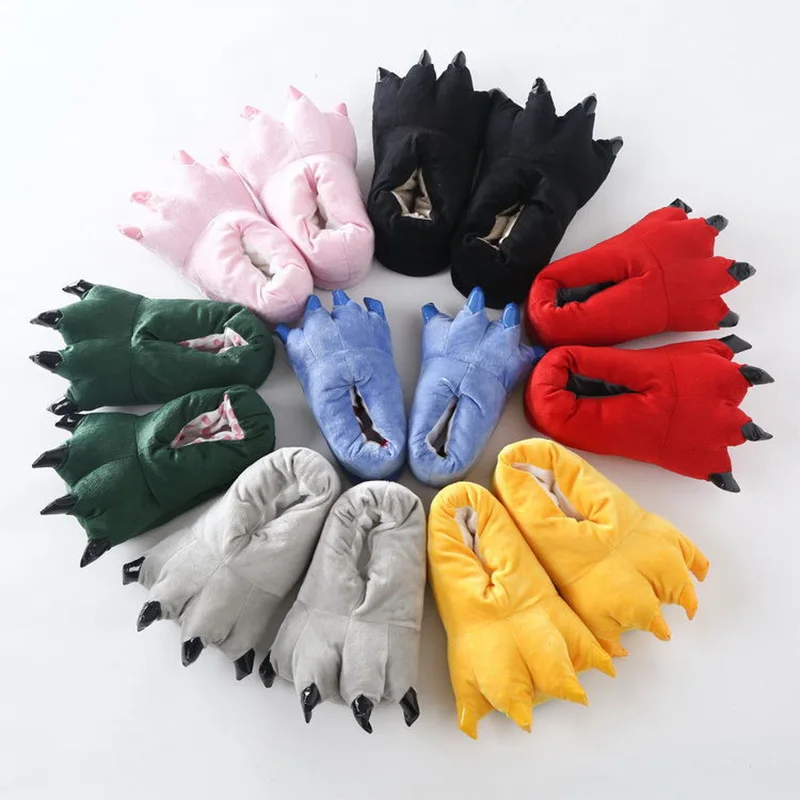 Autumn Winter Children Slippers Home Shoes Dinosaur Paw Shoes Cartoon Cotton Baby Boy Girls Indoor Shoes Animal Pajamas Shoes