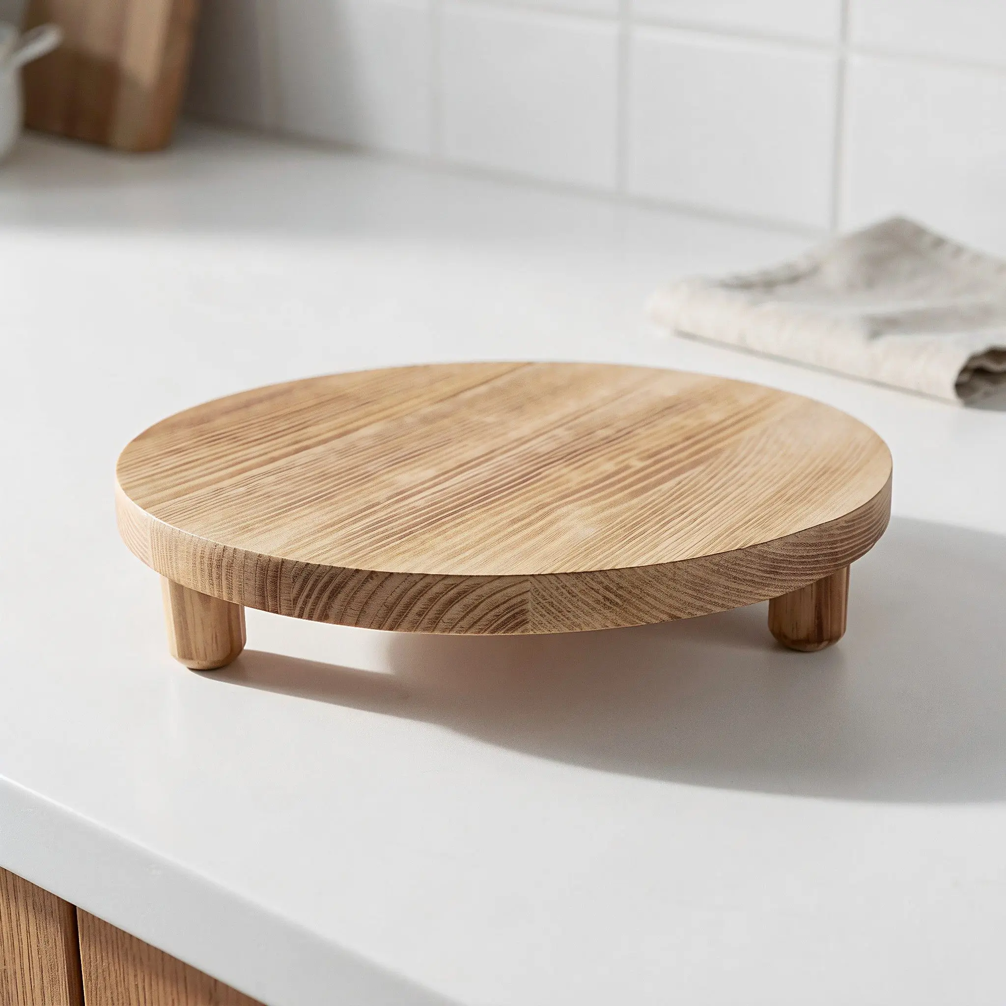 9.8 Inch Round Wood Display Stand Rustic Pedestal Riser Tabletop Fountain Base Flower Pot Fishbowl Kitchen Counter Decor