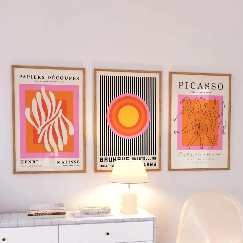 3pcsModern Orange  Bauhaus And Picasso Wall Art Print Canvas Painting Poster Picture For Living Room,Bedroom Home Decor