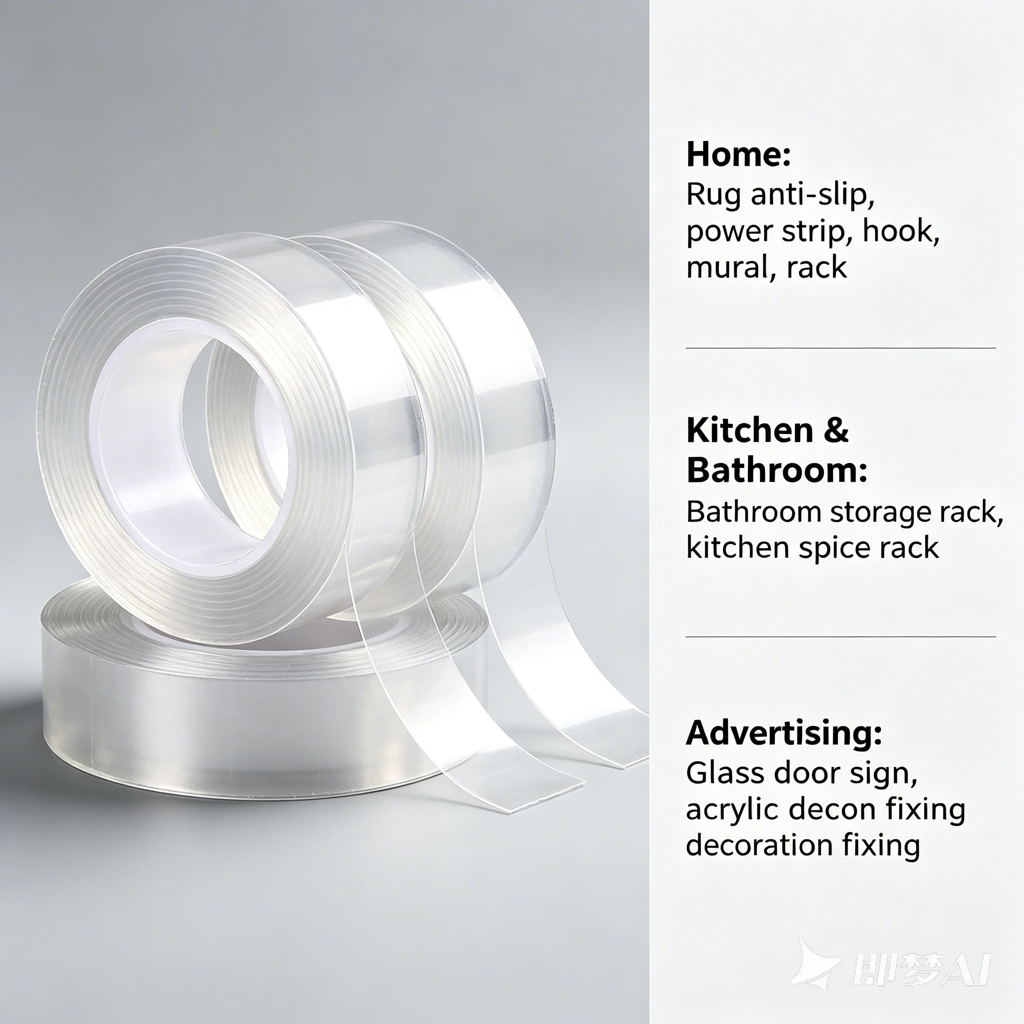 Nano traceless clear double-sided tape, washable reusable with strong adhesion, wall desktop fixing, multi-scene wide use view 2