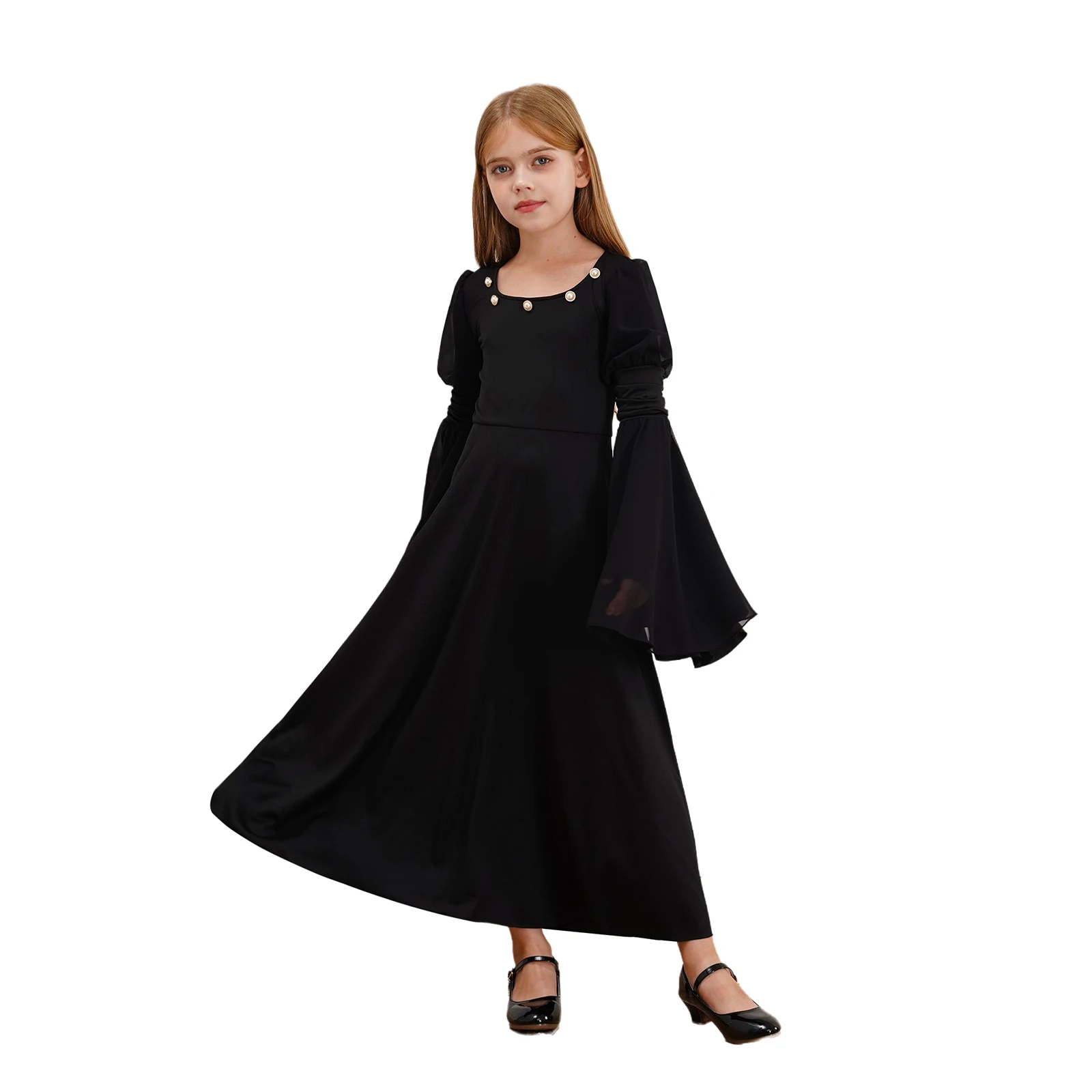 Vestido vitoriano frisado mangas sino para crianças, fantasia de fada para meninas, vestido retrô para Halloween, Renascença medieval, festa cosplay