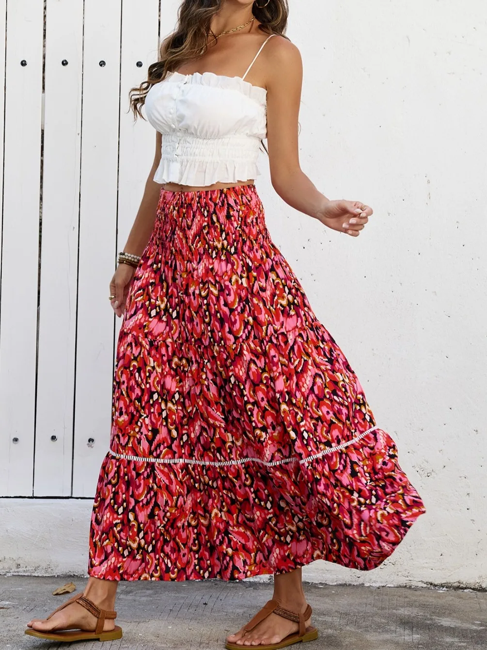 Bohemian High Waist Hollow out Splice Cotton Half Skirt Beach Vacation Beachside Two-Way Wear Sweet Style City Commute Casual