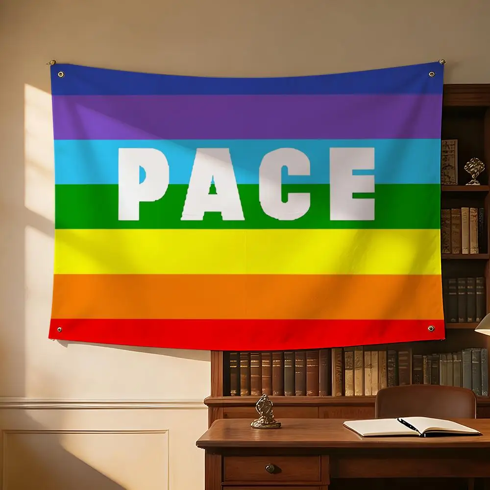 World Peace Rainbow PACE Flags Outdoor Camping Party Flags Wall Hanging Art Home Decor