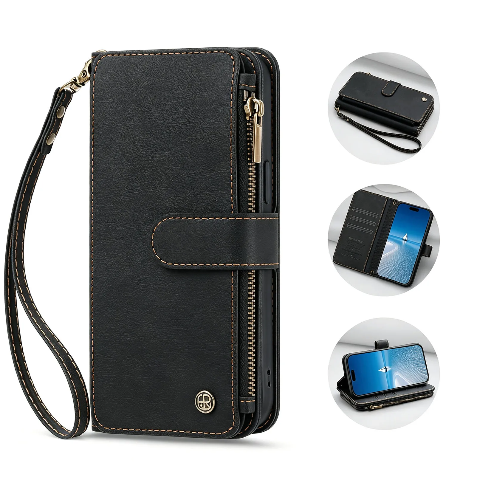 Mulit 9 Cards Lanyard Leather Wallet Case For Nubia Z80 Ultra Z70 Z70S Z60S Pro V80 Max V70 Design Crossbody Wrist Flip Cover