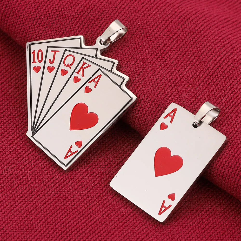 2pcs/Lot No Fade Stainless Steel Mirror Polishing Poker Ace of Hearts Charms for DIY  Necklace Jewelry Making Pendant Supplies