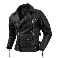 Chaqueta de cuero Natural para motocicleta para hombre, chaqueta de motociclista de piel de vaca de capa superior, traje de Moto Retro, chaqueta de cuero de talla grande con fresado de piedra