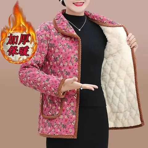 중년 여성 겨울 면 재킷, 두꺼운 따뜻한 퀼트 코트, 벨벳 할머니 패딩 파카 추가, 패션 신상 봉제