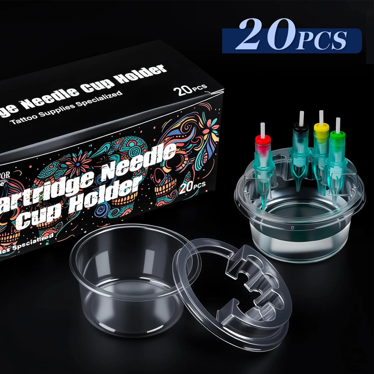 

20PCS Disposable Tattoo Cartridge Cup Holder Transparent Plastic Tattoo Needle Holder Ink Cleaning Cups Stand Tattoo Cartridge