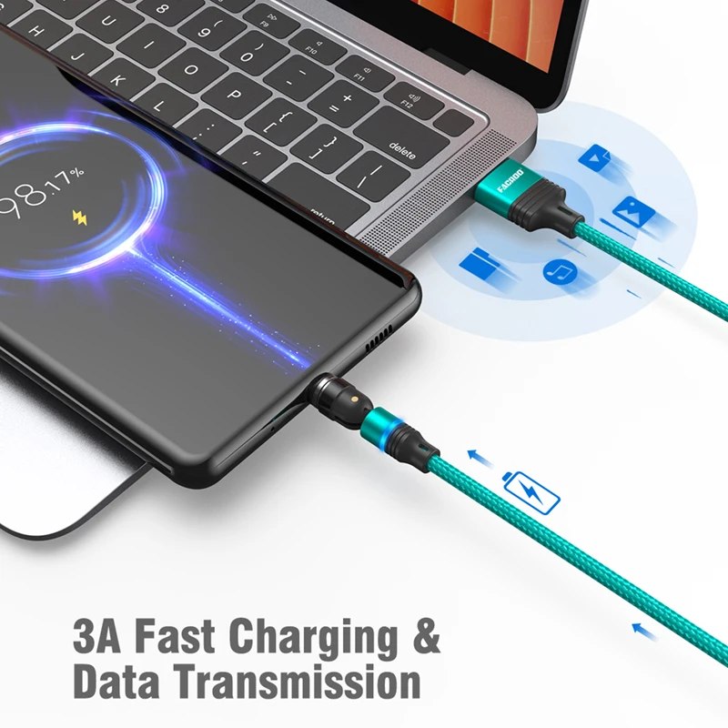 AUFU 540 Rotate Magnetic Cable 3A Fast Charging Type C Cable For Xiaomi Samsung Micro USB Data Cord Magnet Charger For iPhone 14