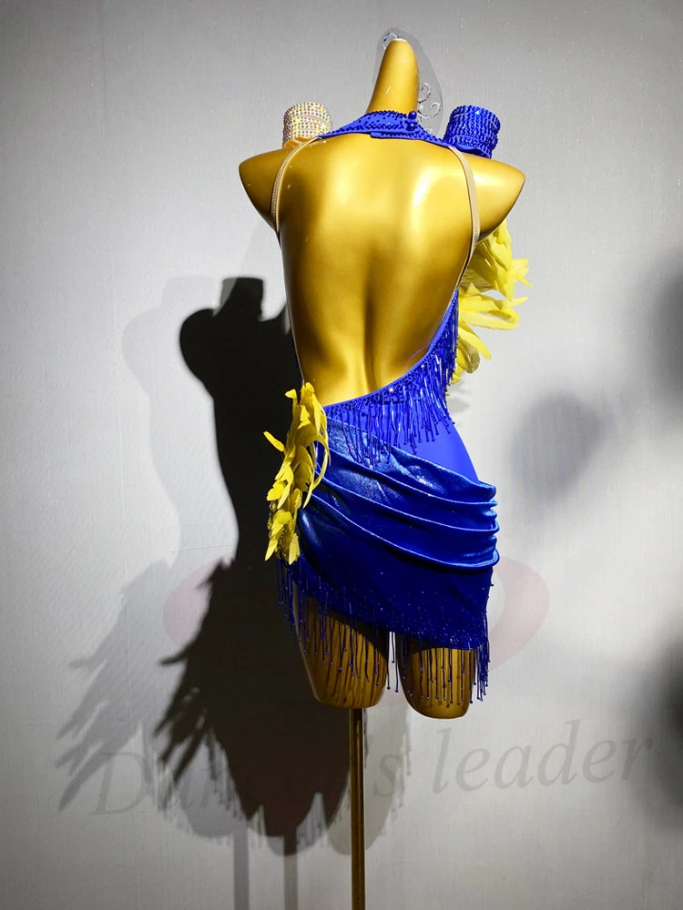 

Латинские танцоры, взрослые, дети, высококачественные платья с контрастными перьями по индивидуальному заказу, платья для выступлений из камня Танго Самба AB