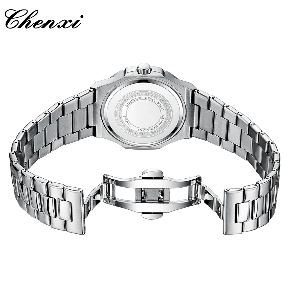 CHENXI Fashion Couples Watches Waterproof Silver Quartz Lover Wristwatches Set Calendar Luminous Couple Watch for Men Women
