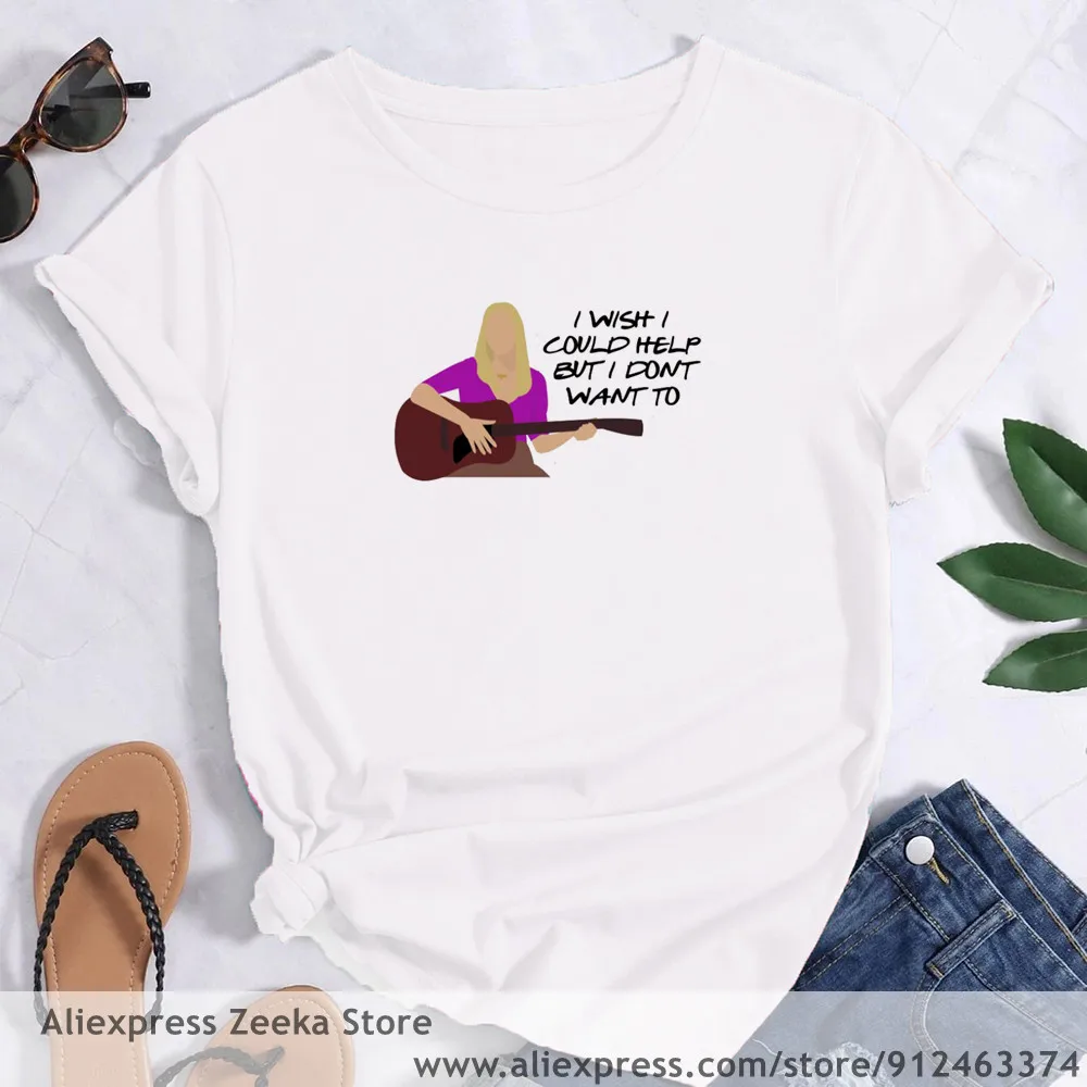 Friends TV Hip Hop Hipster Cartoon Print Women Funny Print Ladies T-shirt Girl Y2K Harajuku Basis O-collar White Shirt Short